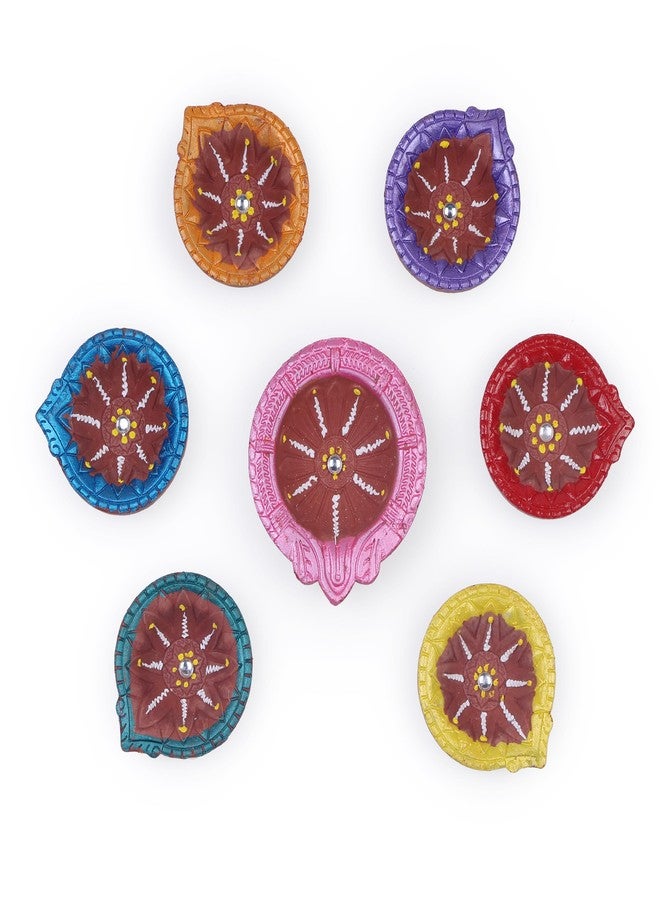 TrendBell TRBD7-05 Handmade Multicolor Clay Diya Set of 7 for Navratri & Diwali Decorations Tea Light Holder Indian Festival Decor - Image 4